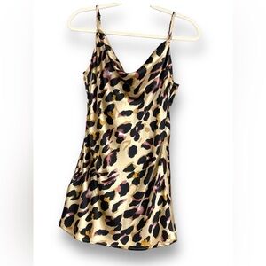 Fashion Nova Animal print Silky Dress with Cowl Neck Adjustable Spaghetti Straps